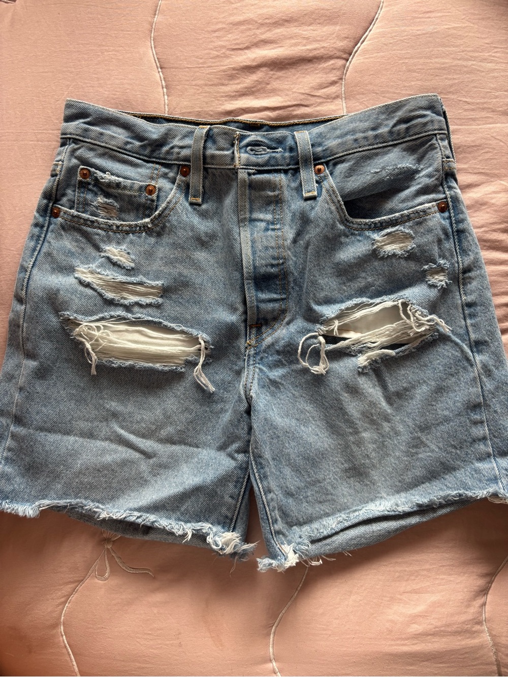 Women’s Distressed Denim Shorts - Light Blue